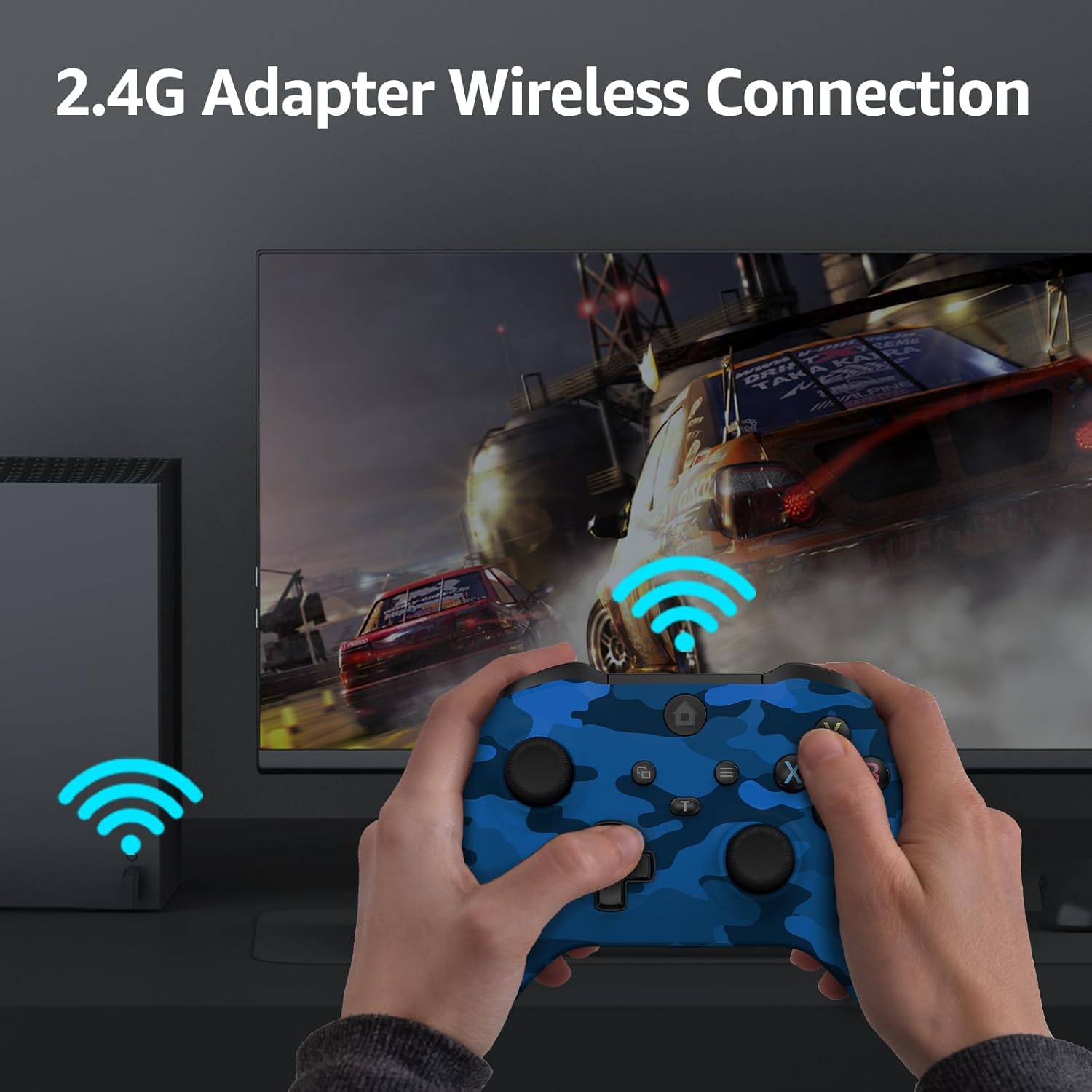 GMVOX Wireless Controller for X-BOX, Gaming Controller Support Turbo/3.5MM Audio Jack/Dual Vibration, Controller Compatible with X-BOX One/ One S/X, X-BOX Series S/X, PC, IOS, Android Platforms,with 2.4g Adapter(Blue Camo) - Image 3